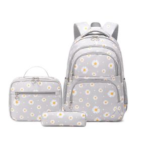 Women's Printed Backpack Waterproof Geometric Pattern (Option: Small Chrysanthemum Gray-19 Inch)