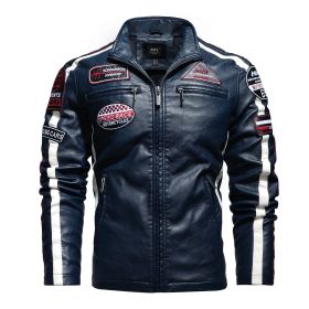 Men's Motorcycle Leather Street Motorcycle Racing Suit (Option: Dark Blue-2XL)