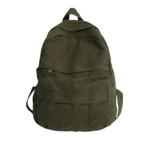 Washed Solid Color Canvas Schoolbag (Color: Green)