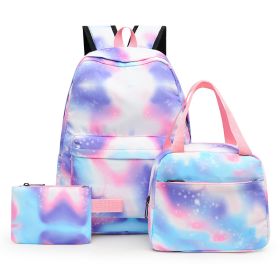 Three-piece Girl Starry Sky Graffiti Printing Primary School Student Schoolbag Lightweight Waterproof Backpack (Option: Starry Sky Purple)