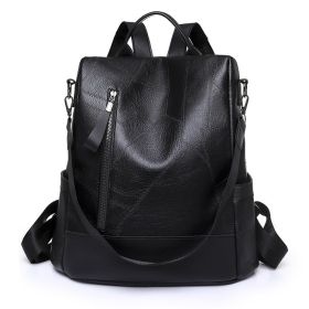 Soft Leather Large Capacity Backpack (Option: Black-Average Size)