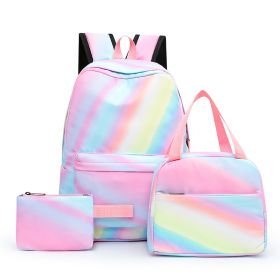 Three-piece Girl Starry Sky Graffiti Printing Primary School Student Schoolbag Lightweight Waterproof Backpack (Option: Rainbow Pink)