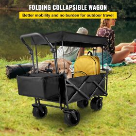 VEVOR Extra Large Collapsible Garden Cart with Removable Canopy, Folding Wagon Utility Carts with Wheels and Rear Storage, Wagon Cart for Garden, Camp (Color: Black)