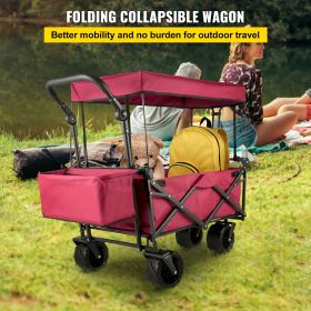 VEVOR Extra Large Collapsible Garden Cart with Removable Canopy, Folding Wagon Utility Carts with Wheels and Rear Storage, Wagon Cart for Garden, Camp (Color: Red)