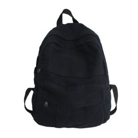 Washed Solid Color Canvas Schoolbag (Color: Black)