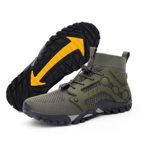 Outdoor Large Size Hiking Shoes Men's Lightweight High-top (Option: L2026 Army Green-41)