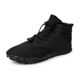 Fleece-lined Warm Five-finger Outdoor Sports Cotton Shoes Boots Wear-resistant Non-slip (Option: Black-37)