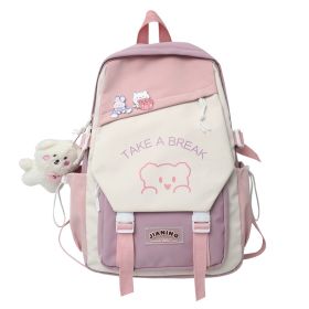 Fashion Large Capacity Student Schoolbag (Option: Pink Badge Pendant-30X14X43cm)